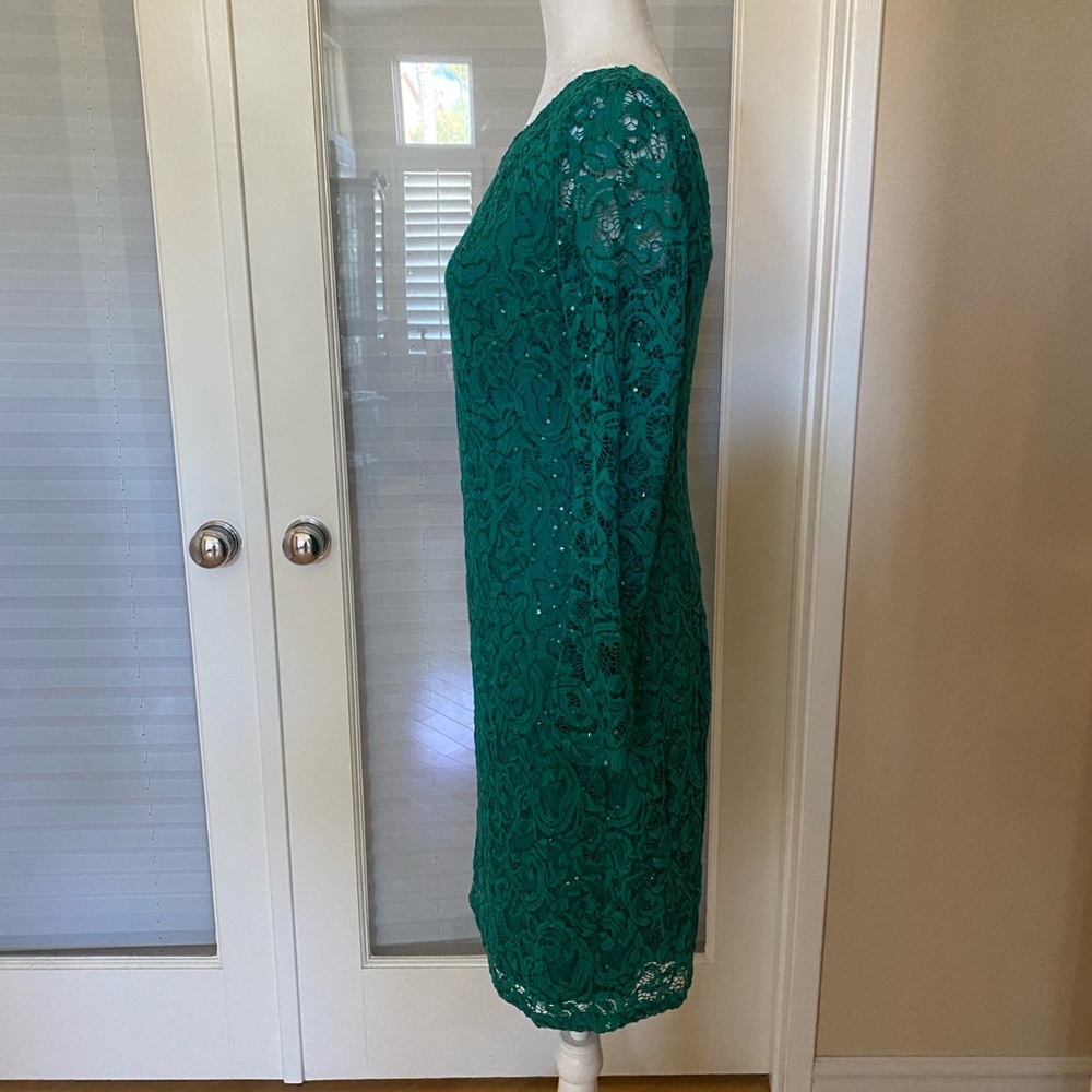 Marina Emerald Green Sequined Lace Dress - Picture 4 of 5